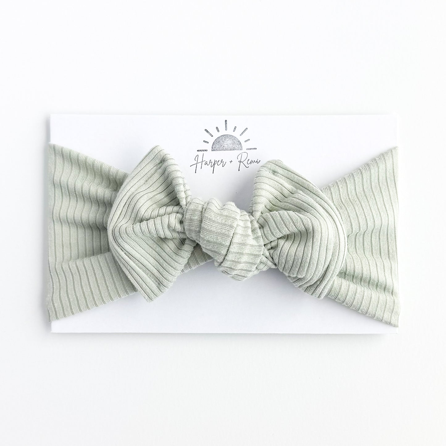 Aqua grey ribbed baby headband, top knot option.
