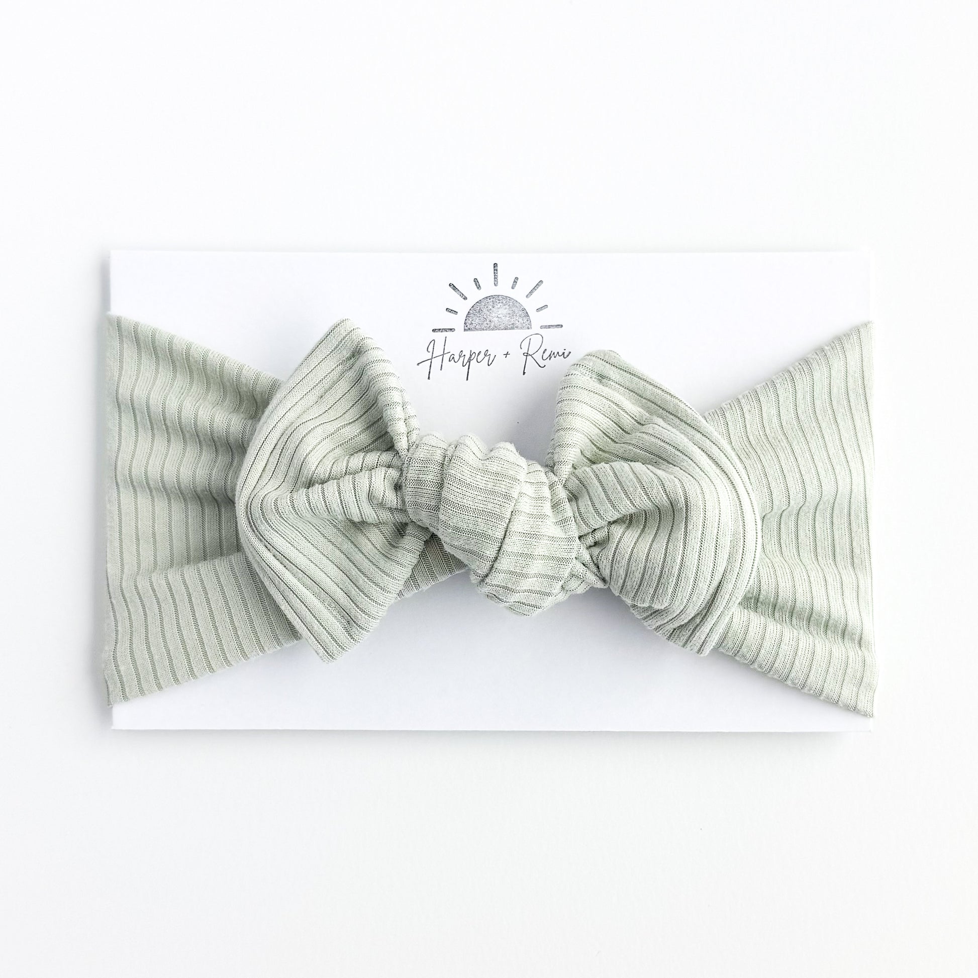 Aqua grey ribbed baby headband, top knot option.