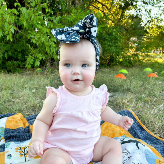 Navy Floral | Brushed Oversized Bow