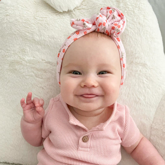 Light Pink Floral Ribbed Baby Headband