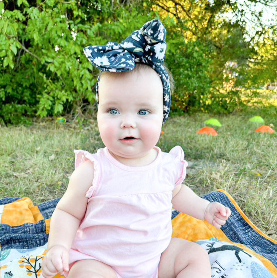 Navy Blue Floral Brushed Baby Headband