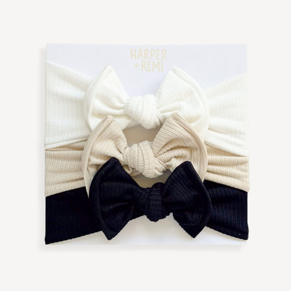 Modern Neutrals (Neutral + Black) | Ribbed Baby Bow Bundle