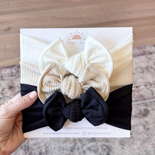Ribbed Basics Bow Bundle | White, Sand & Black