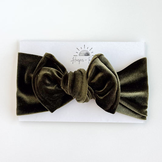Shimmery Olive Green Velvet Baby Top Knot