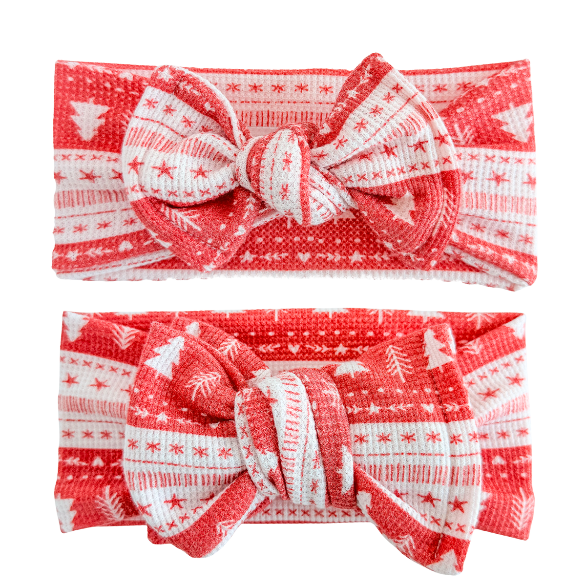 Red Fair Isle Waffle Baby Headband