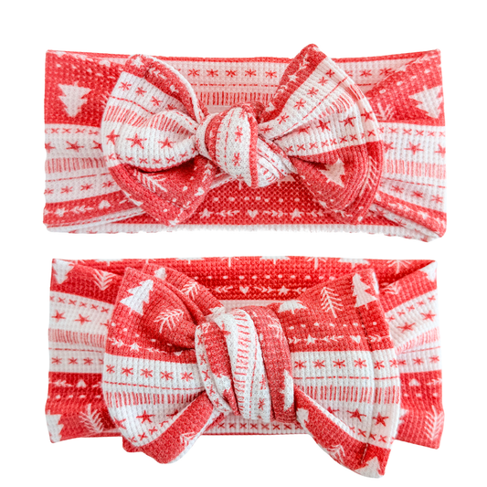 Red Fair Isle Waffle Baby Headband