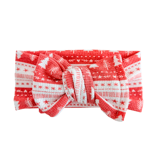 Red Fair Isle Waffle Baby Headband