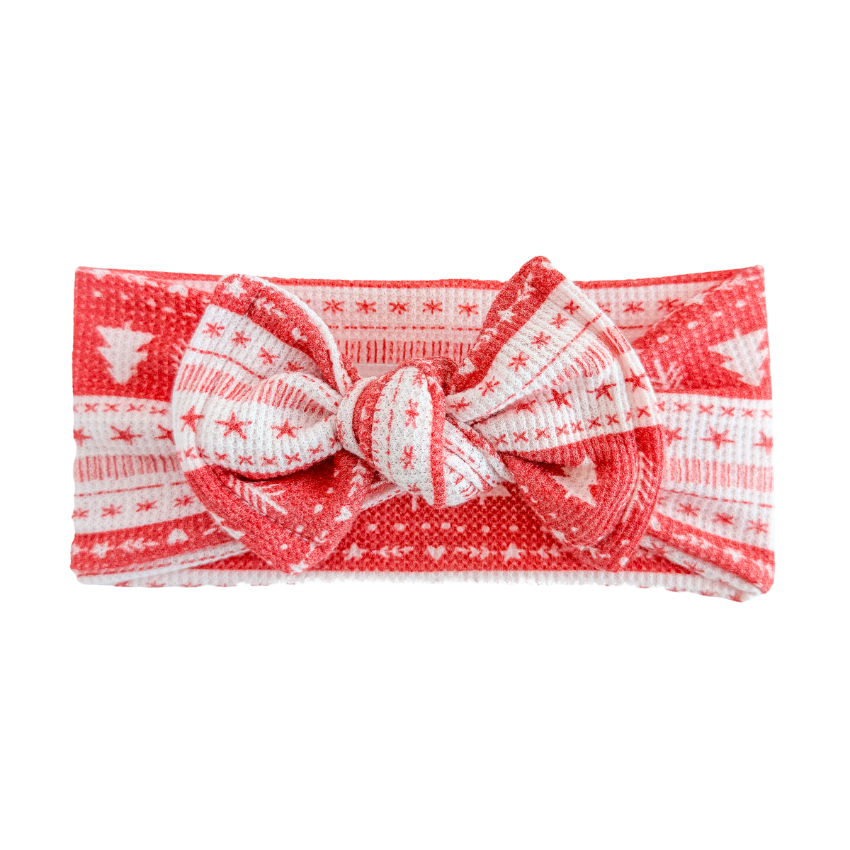 Red Fair Isle Waffle Baby Headband