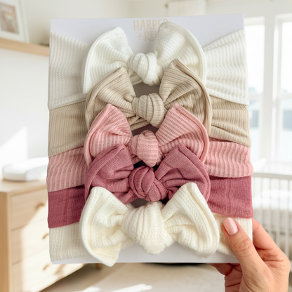 Signature Textures Sampler (Soft Blush) | Mixed Fabric Baby Bow Bundle