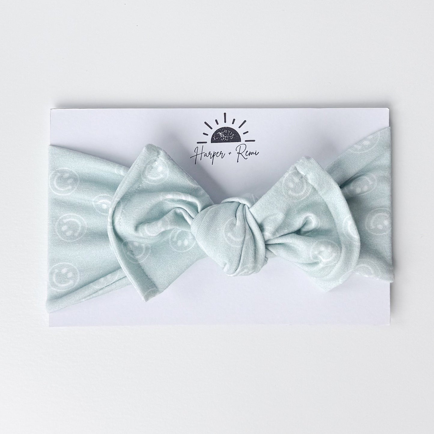 Light Blue Smiley Face Print Cotton Jersey Baby Headband