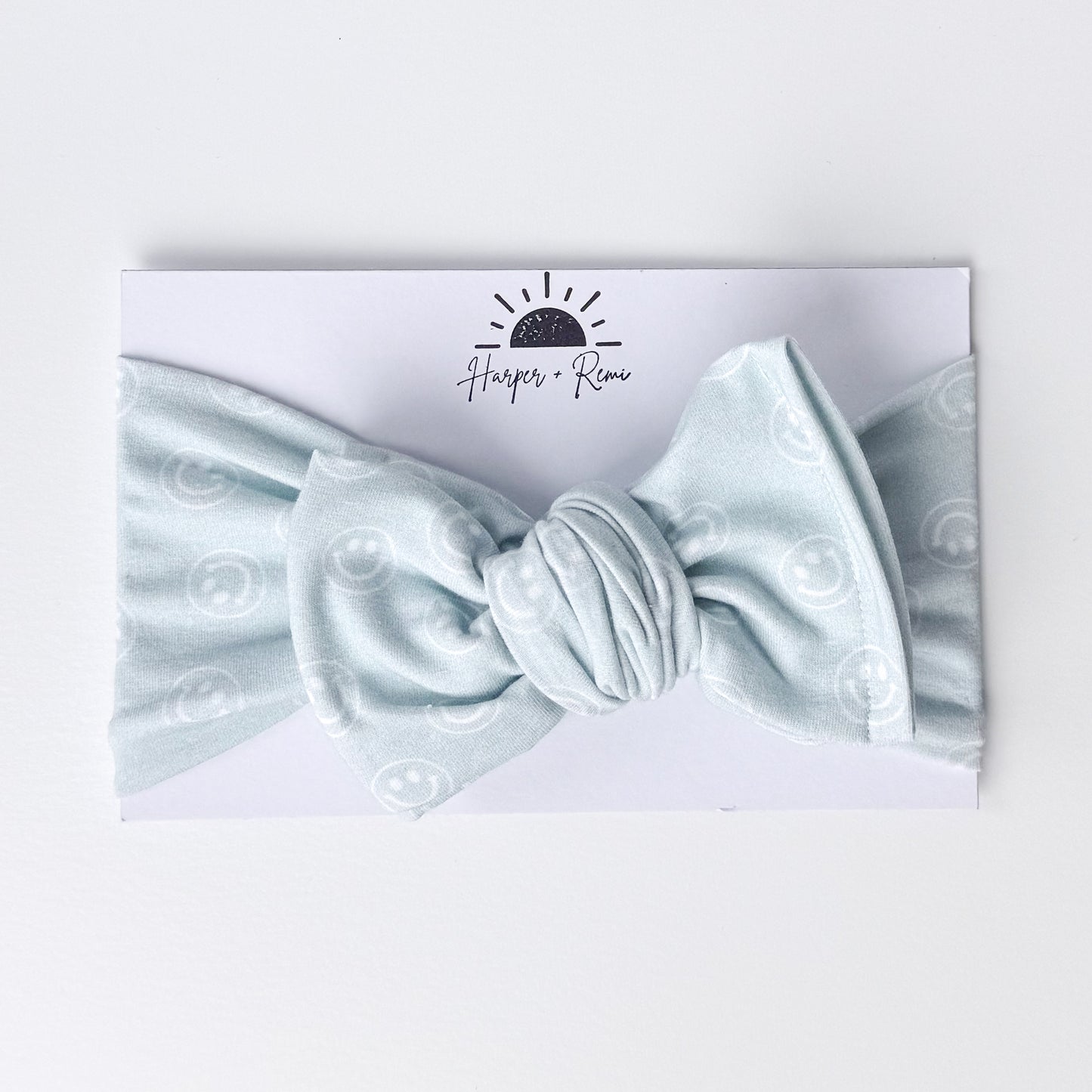 Light Blue Smiley Face Print Cotton Jersey Baby Headband
