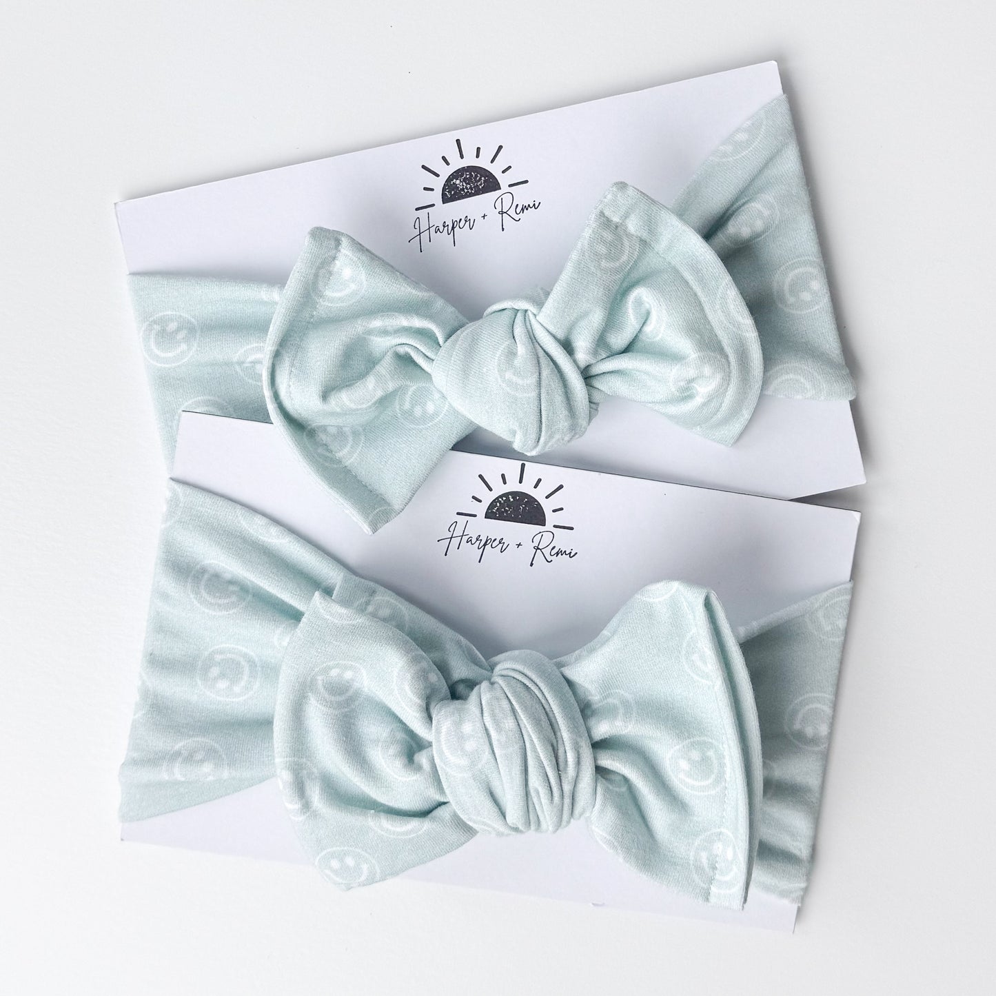 Light Blue Smiley Face Print Cotton Jersey Baby Headband