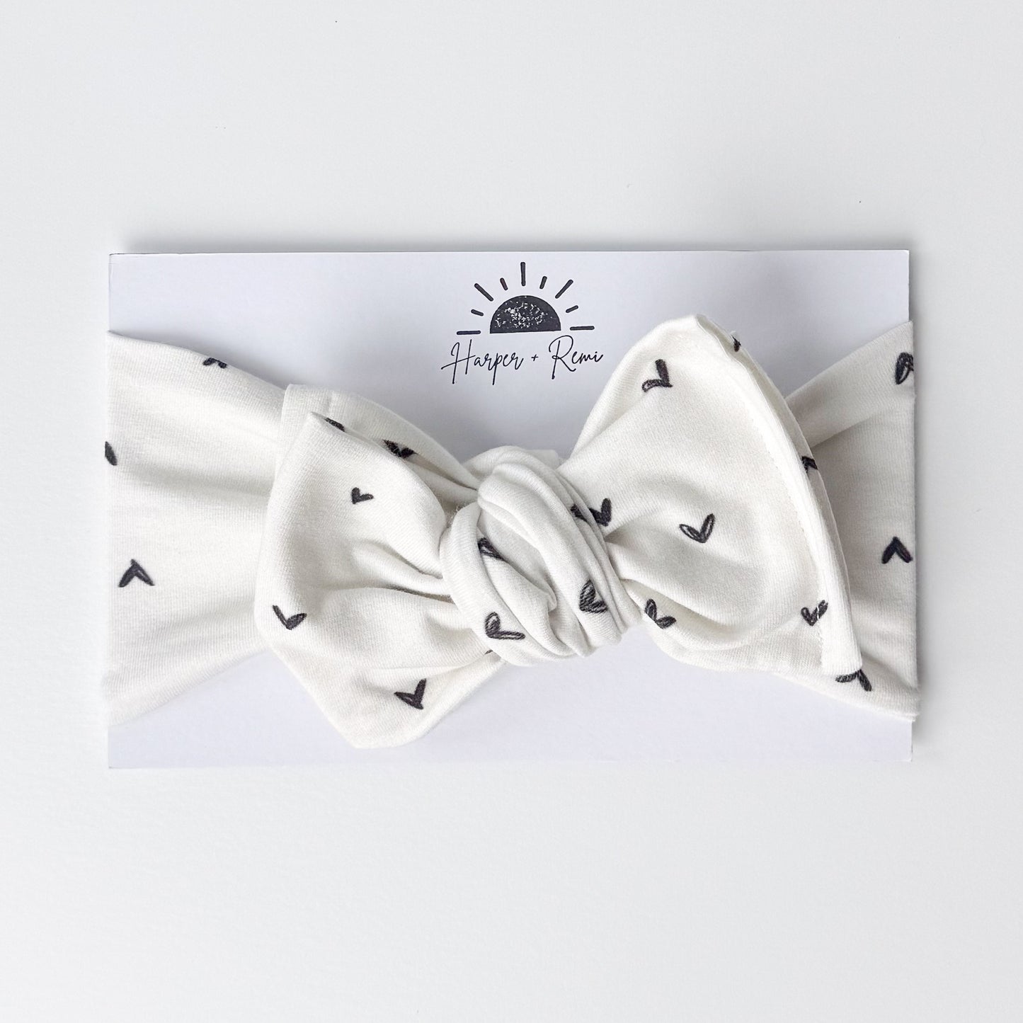 Tiny Black Heart Print Cotton Jersey Baby Headband