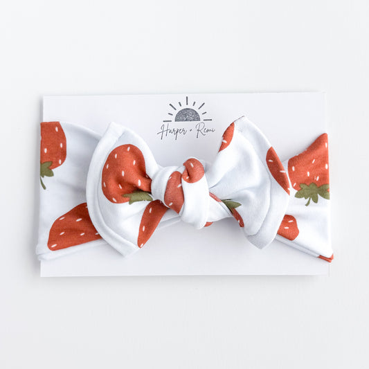 Strawberry Print Cotton Jersey Baby Headband