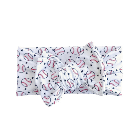 Baseball Print Cotton Jersey Baby Oversized Bow