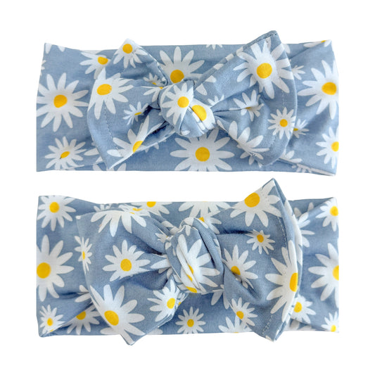 Blue Daisies Cotton Baby Headband