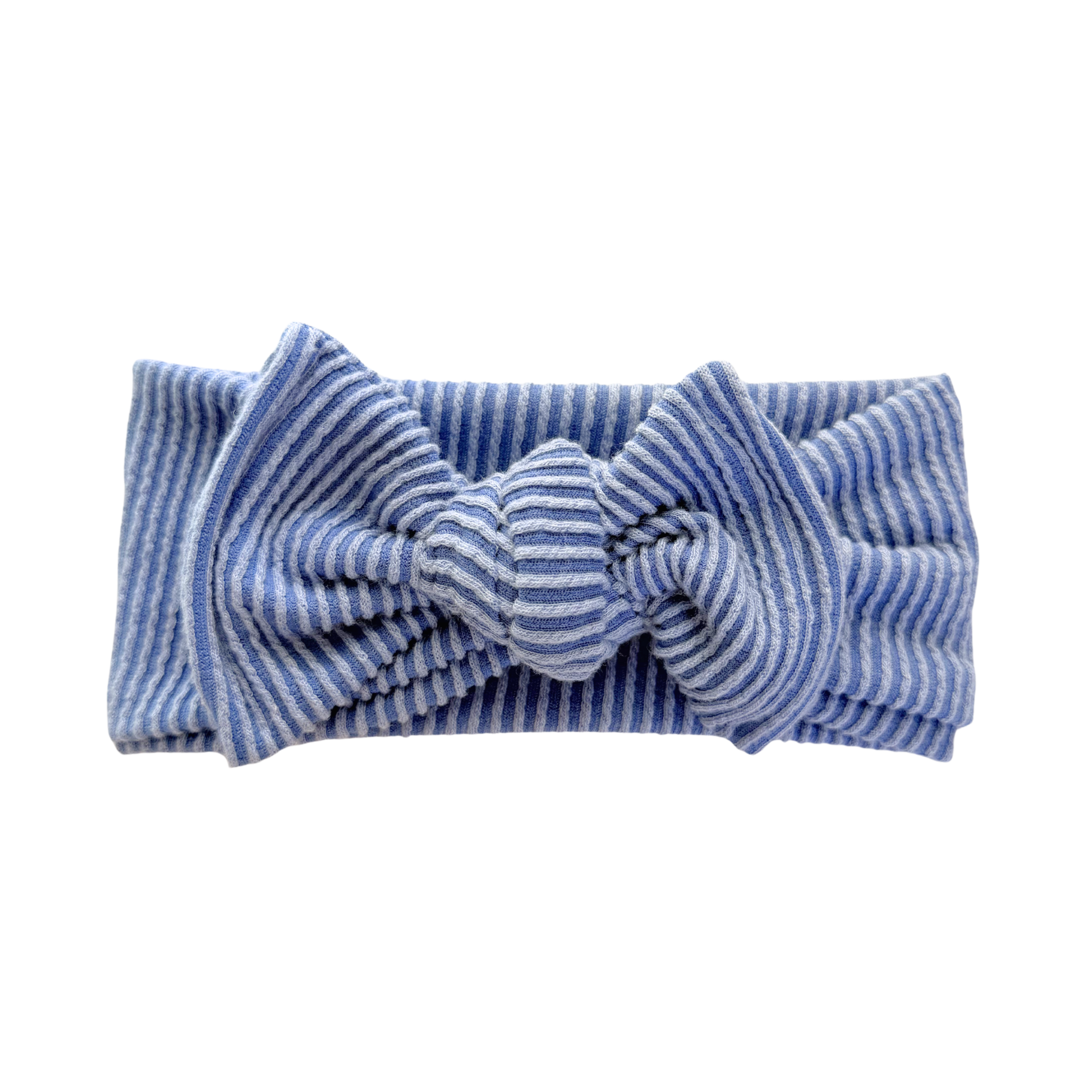 Dusty blue baby headband with wavy ribbed texture.