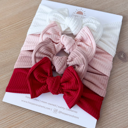 Ribbed Basics Bow Bundle | Blush + Red Solids