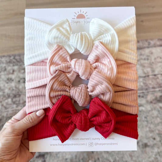 Ribbed Basics Bow Bundle | Blush + Red Solids