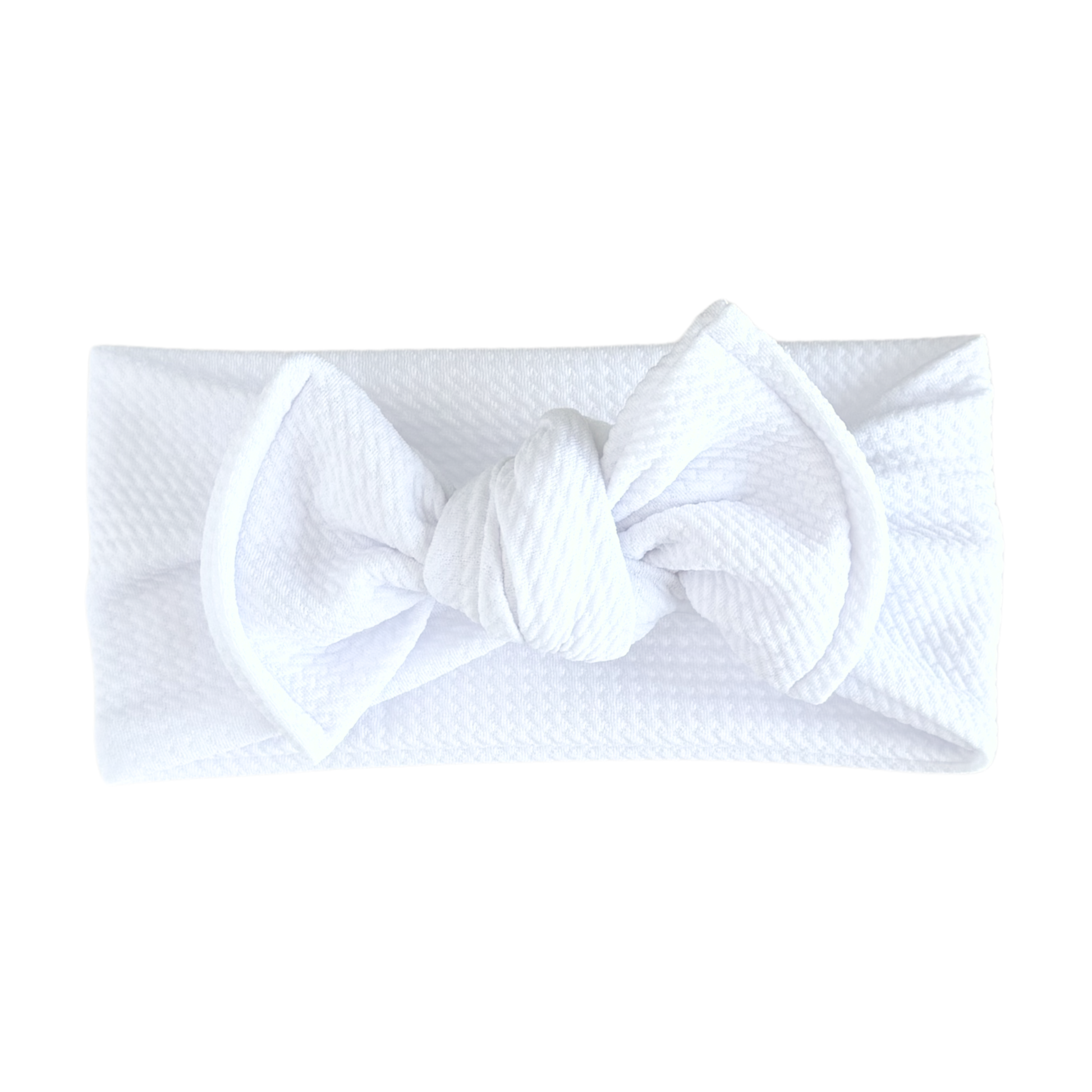 White textured headband with a bow on a white background