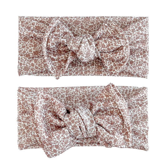 Vintage Floral Ribbed Baby Headband (Brown)