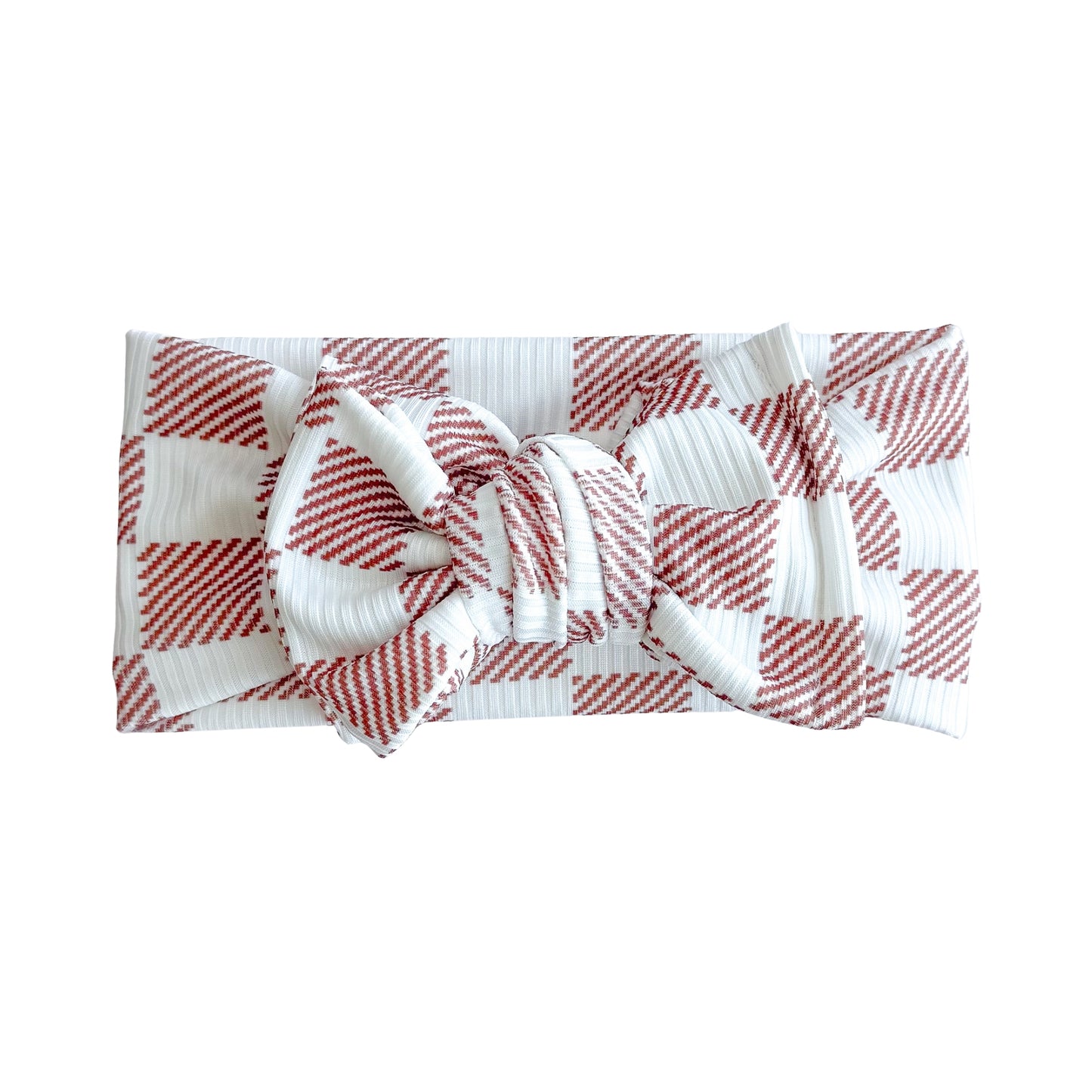 Checker Print Ribbed Baby Headband (Brown & White)
