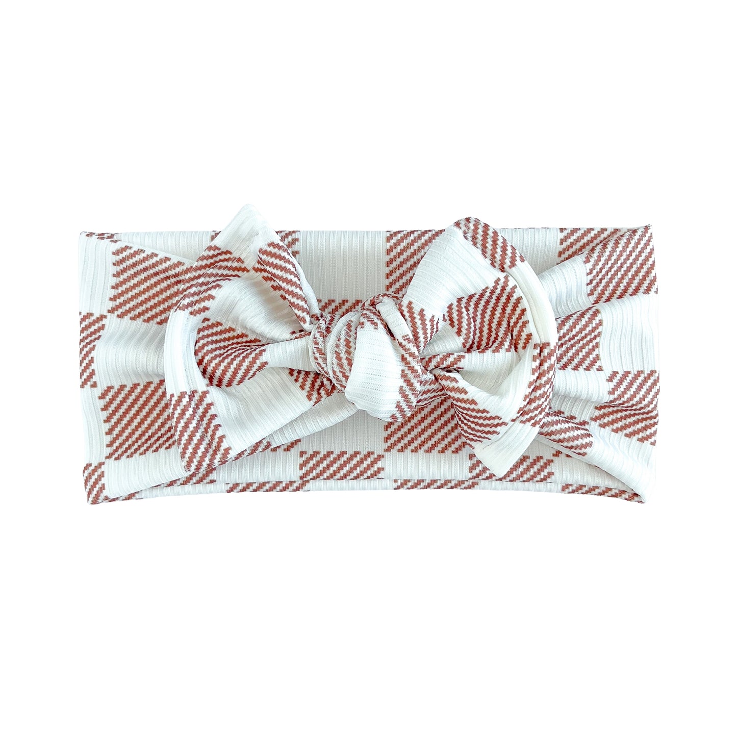 Checker Print Ribbed Baby Headband (Brown & White)