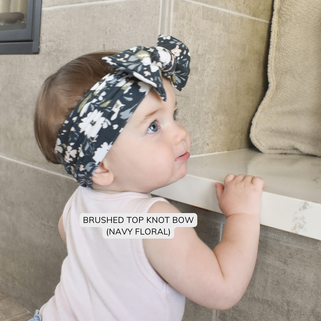 Navy Blue Floral Brushed Baby Headband