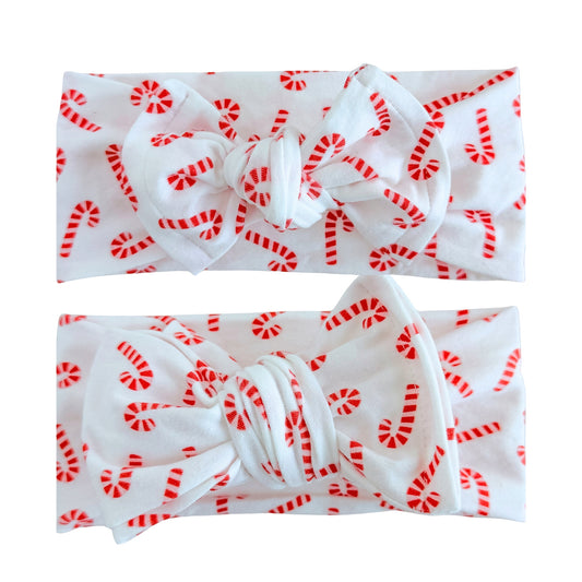 Sweet Candy Canes | Red + Pink Holiday Baby Headband (Micro Print)