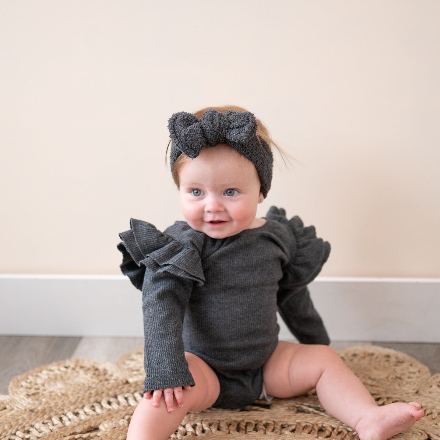 Charcoal Gray Teddy Bear Baby Top Knot