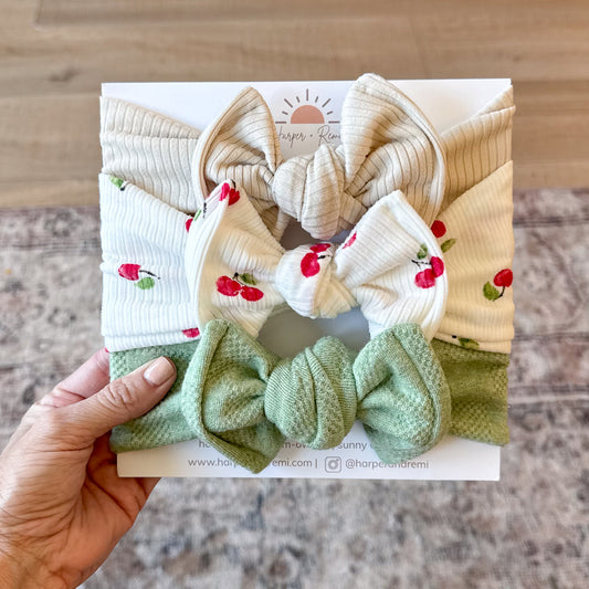 Cherry Picnic | Fruit Print Baby Bow Bundle