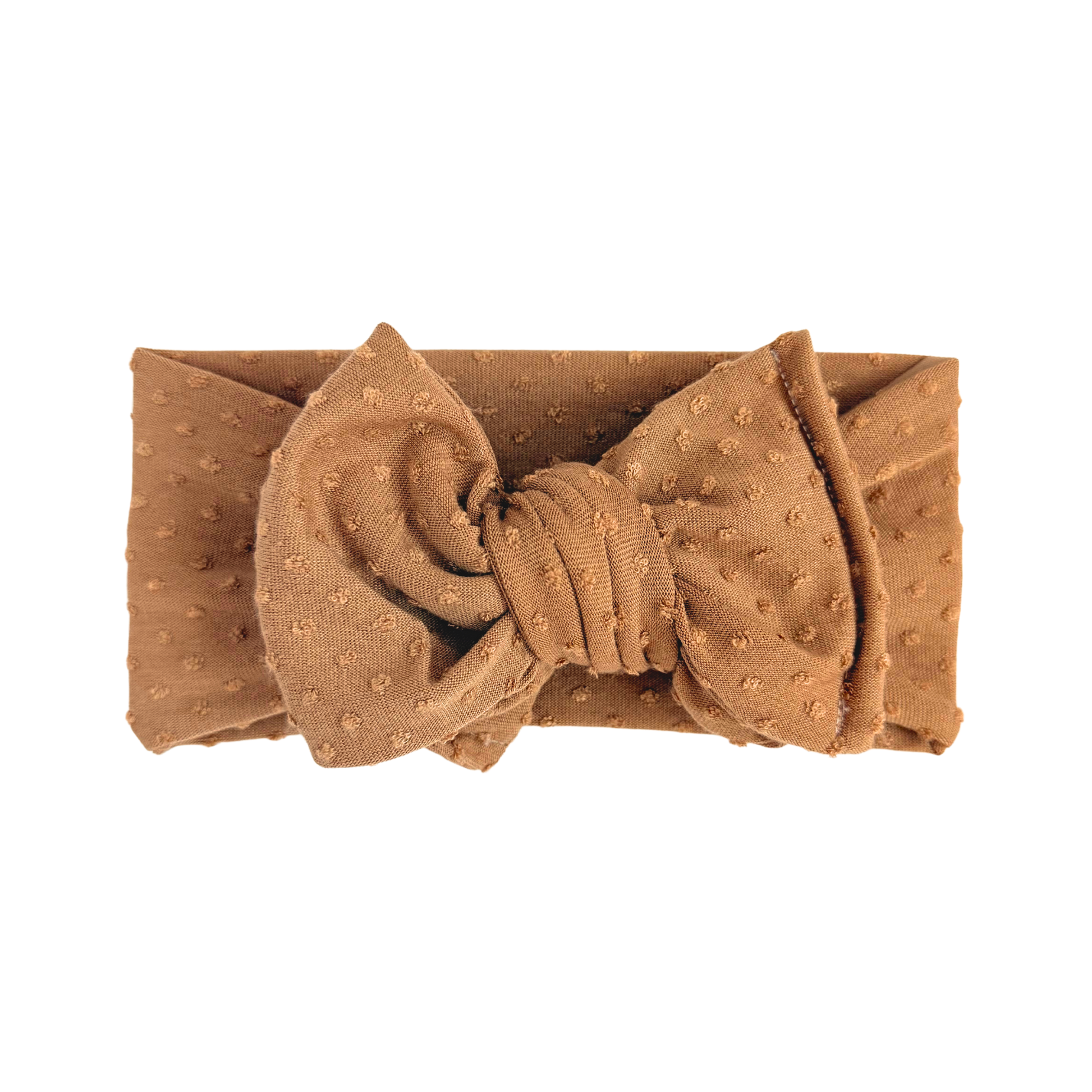 Brown textured headband with a bow on a white background