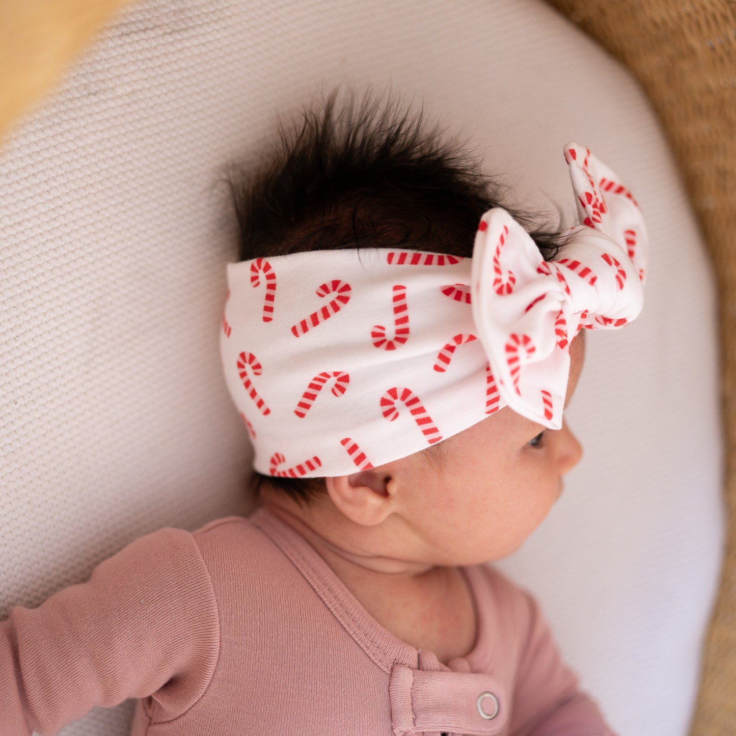 Sweet Candy Canes | Red + Pink Holiday Baby Headband (Micro Print)
