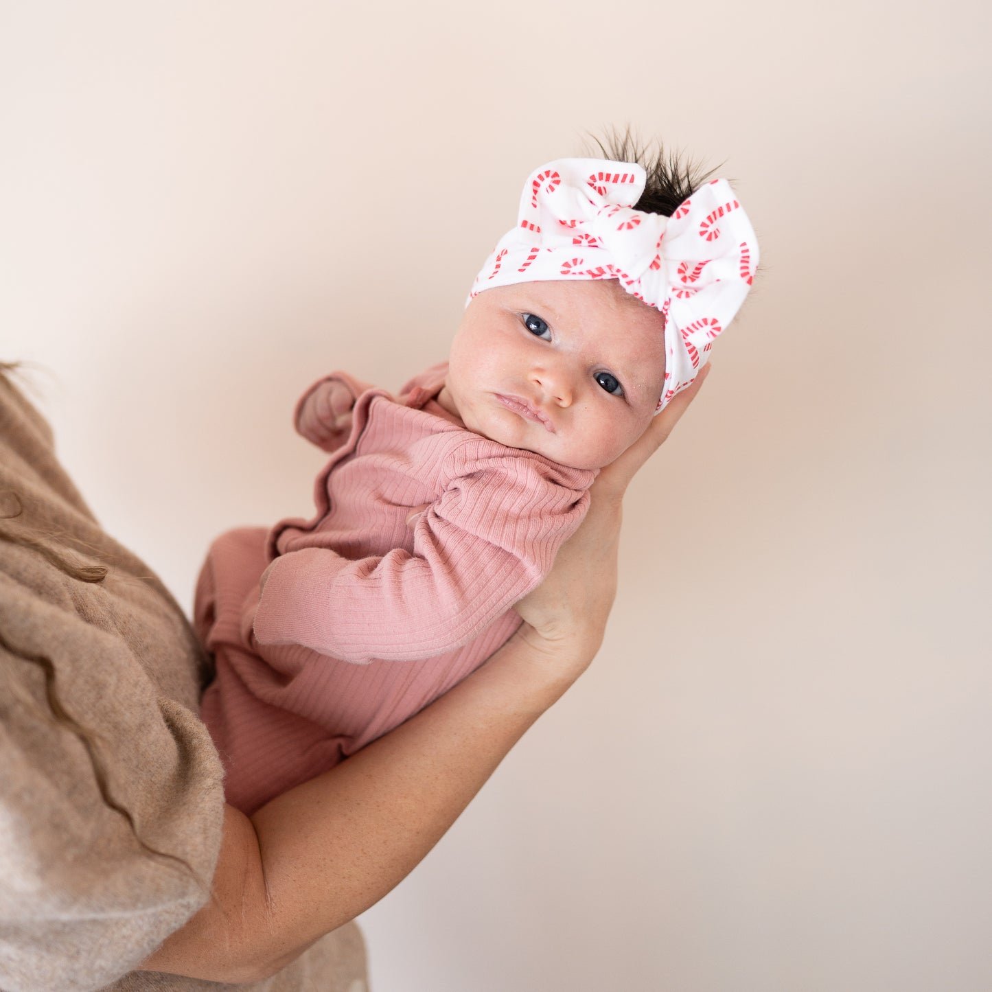 Sweet Candy Canes | Red + Pink Holiday Baby Headband (Micro Print)