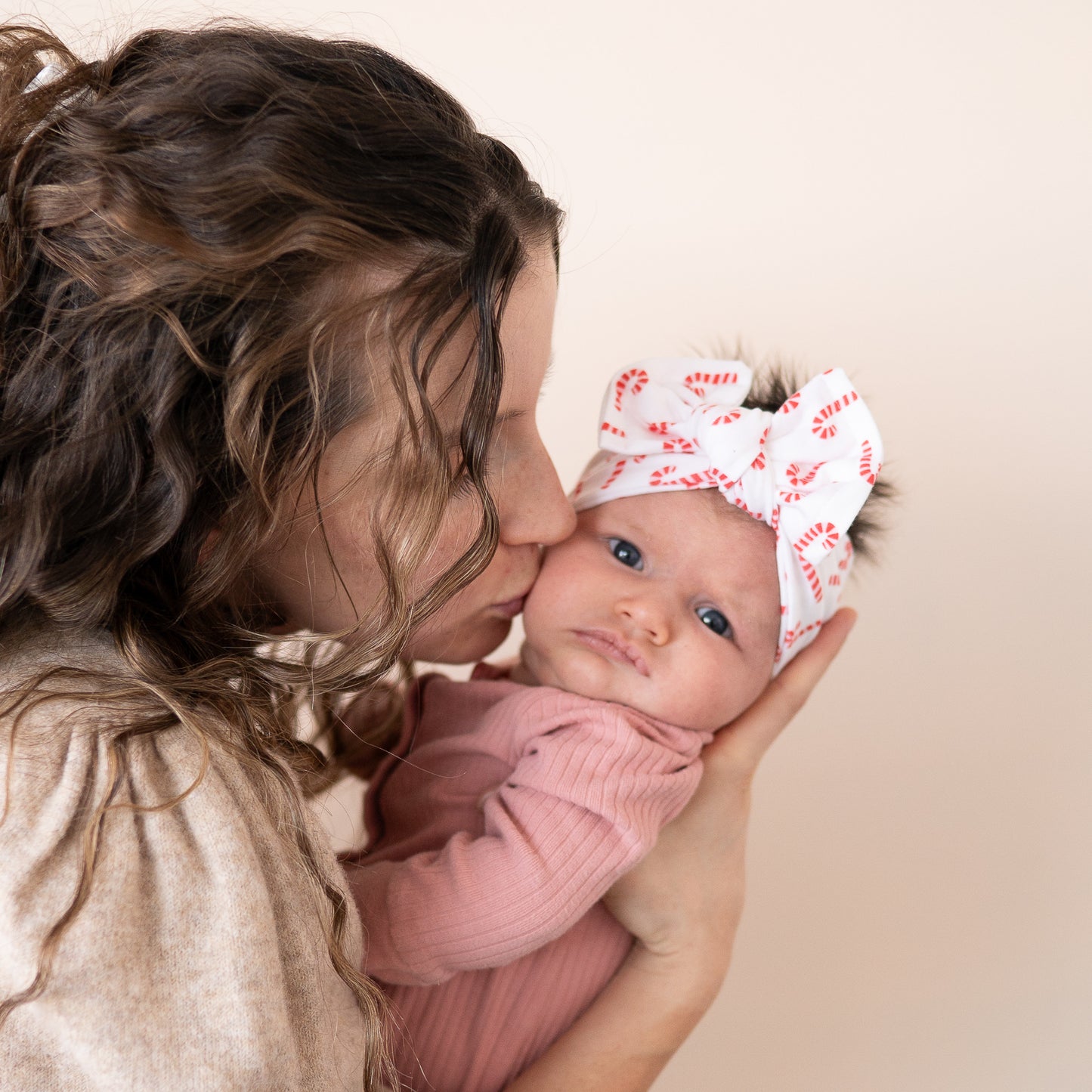 Sweet Candy Canes | Red + Pink Holiday Baby Headband (Micro Print)