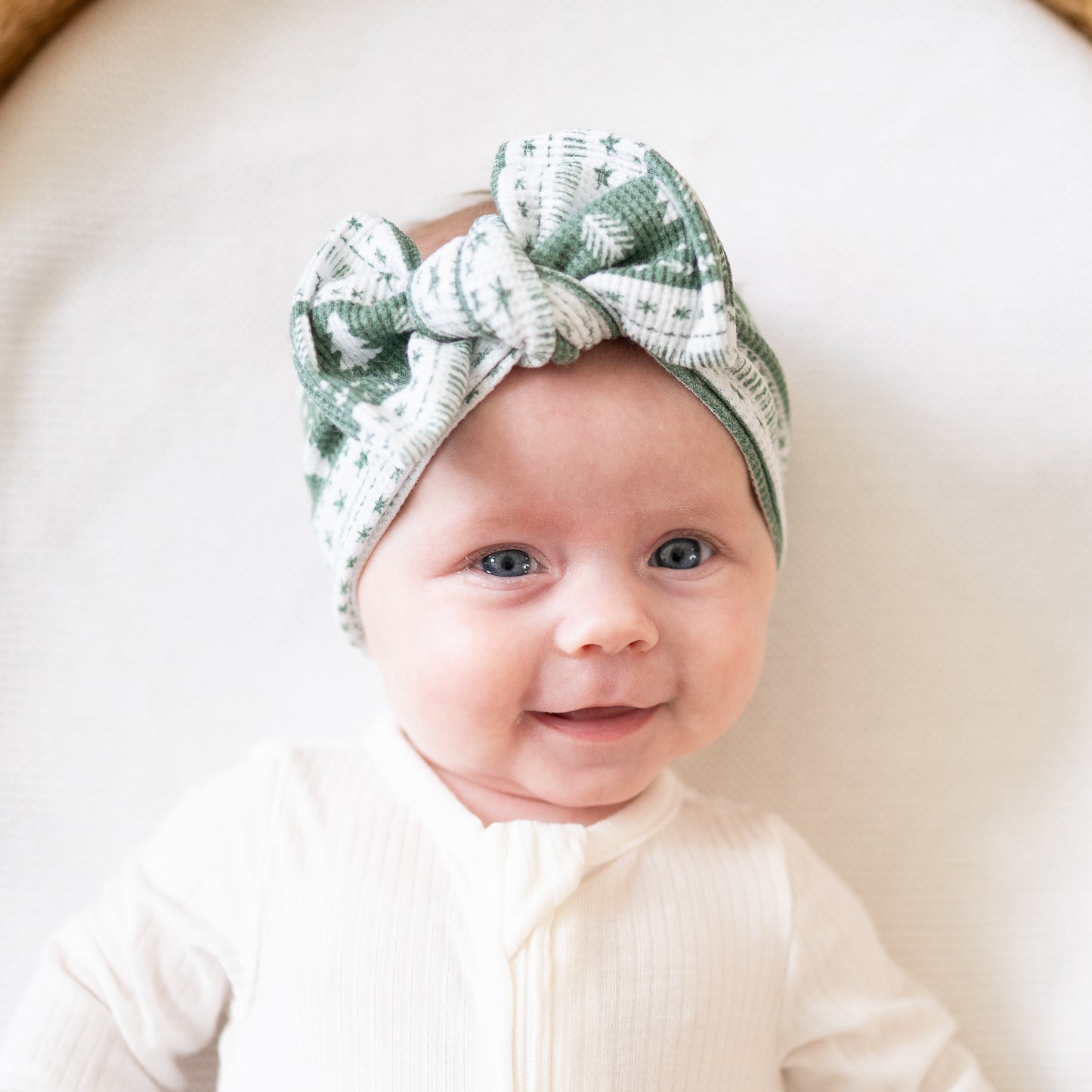 📸 Pictured: Green Fair Isle Waffle Top Knot, Newborn Size