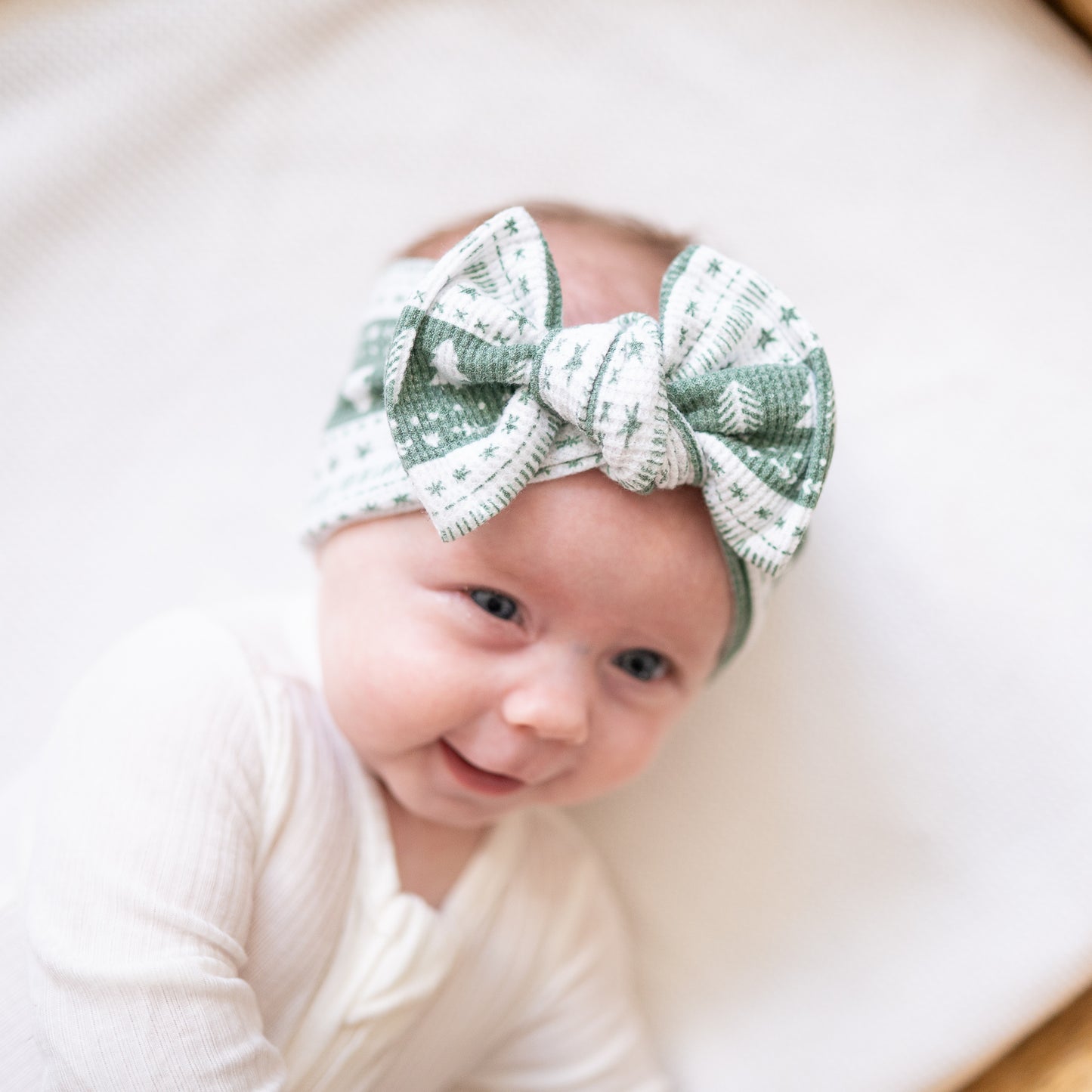 📸 Pictured: Green Fair Isle Waffle Top Knot, Newborn Size