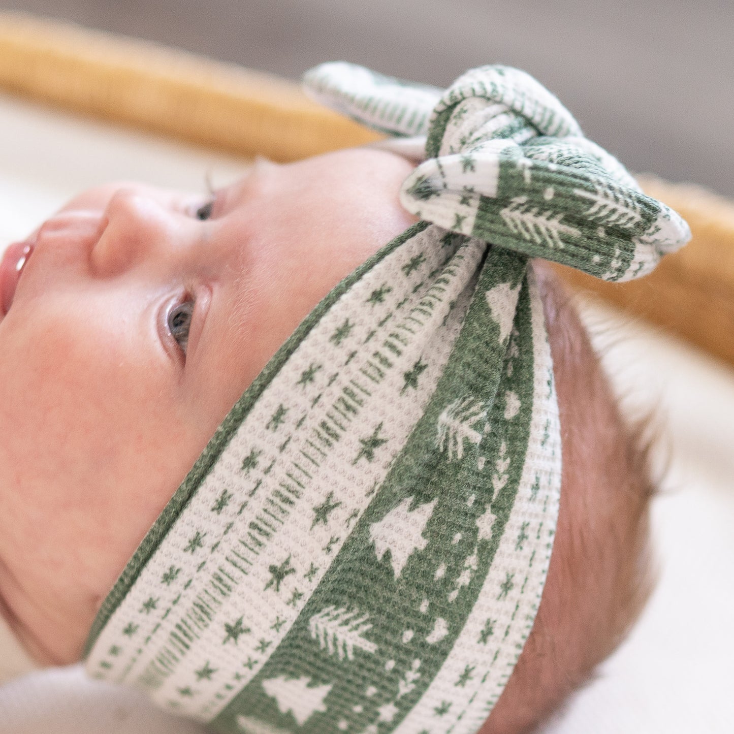 📸 Pictured: Green Fair Isle Waffle Top Knot, Newborn Size