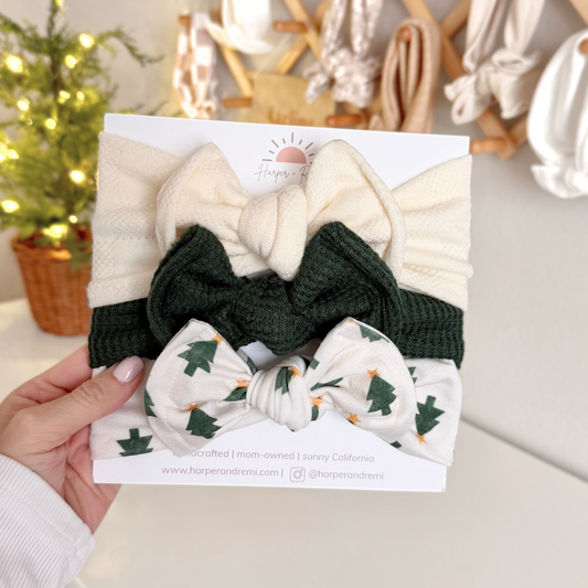 O Christmas 🌲 Tree | Holiday Baby Bow Bundle (Festive Neutrals + Classic Green)
