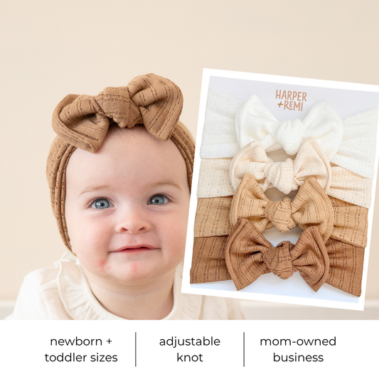 Coffeehouse Essentials (Neutral + Mocha) | Pointelle Baby Bow Bundle
