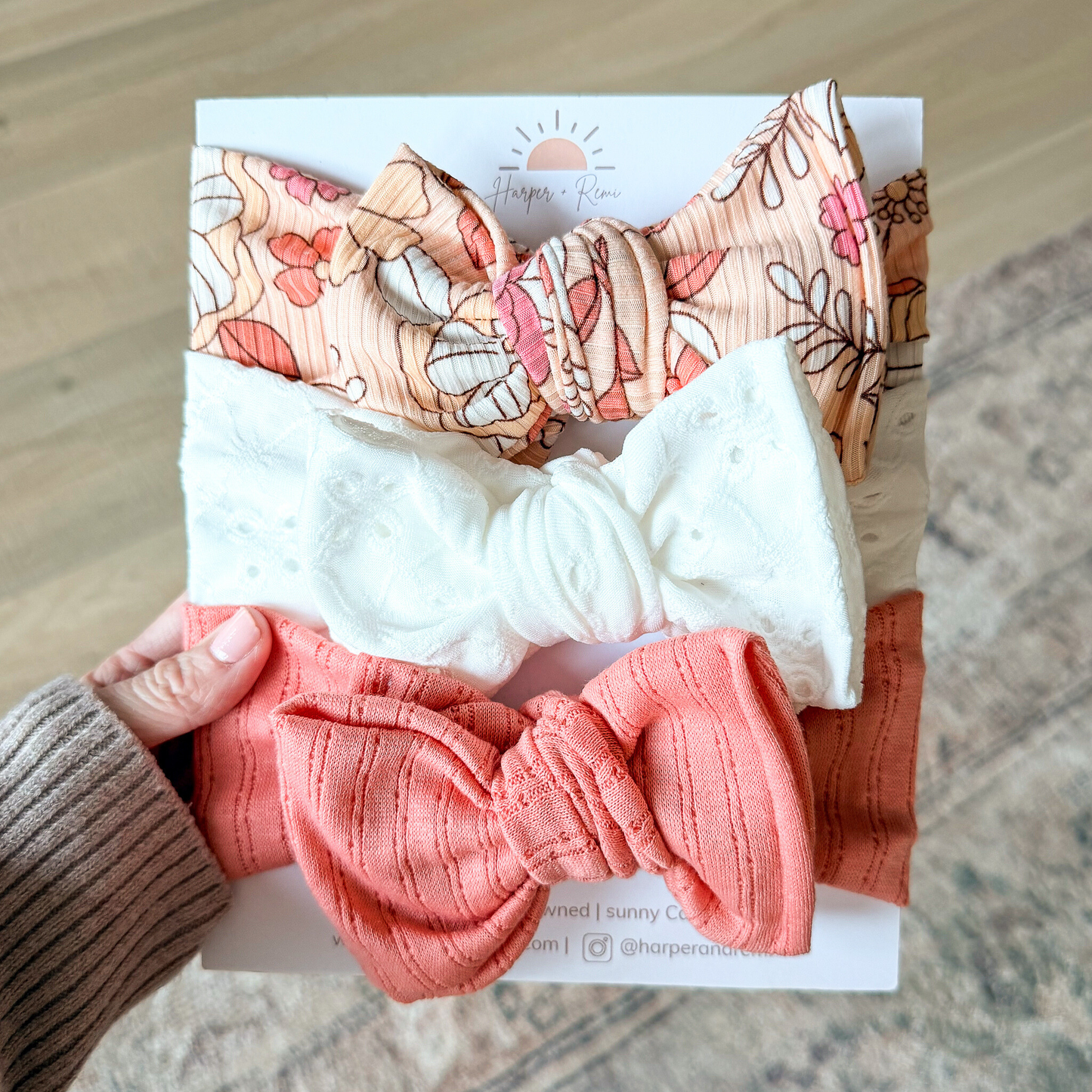 Coral Floral + Lace | Spring Baby Bow Bundle