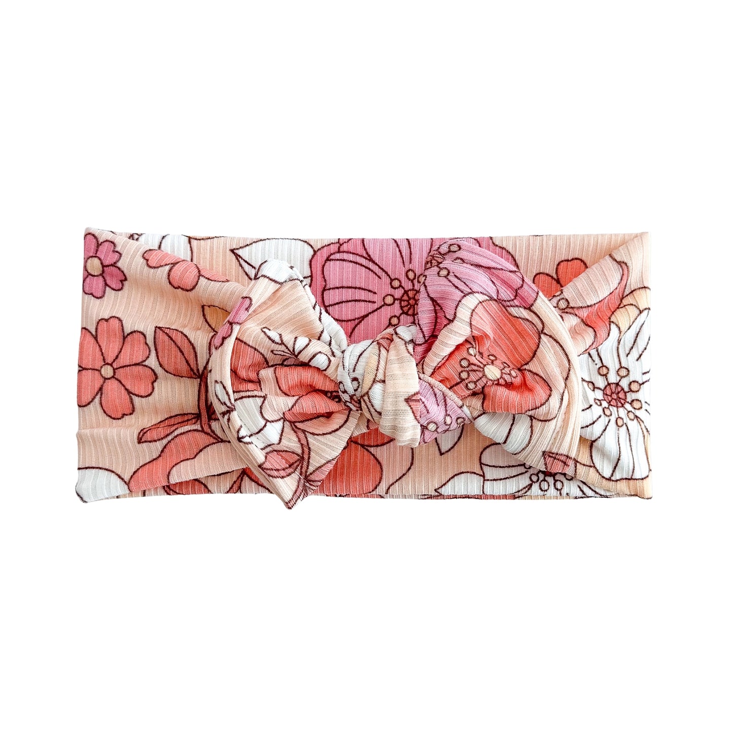 Coral Large Floral Ribbed Baby Headband