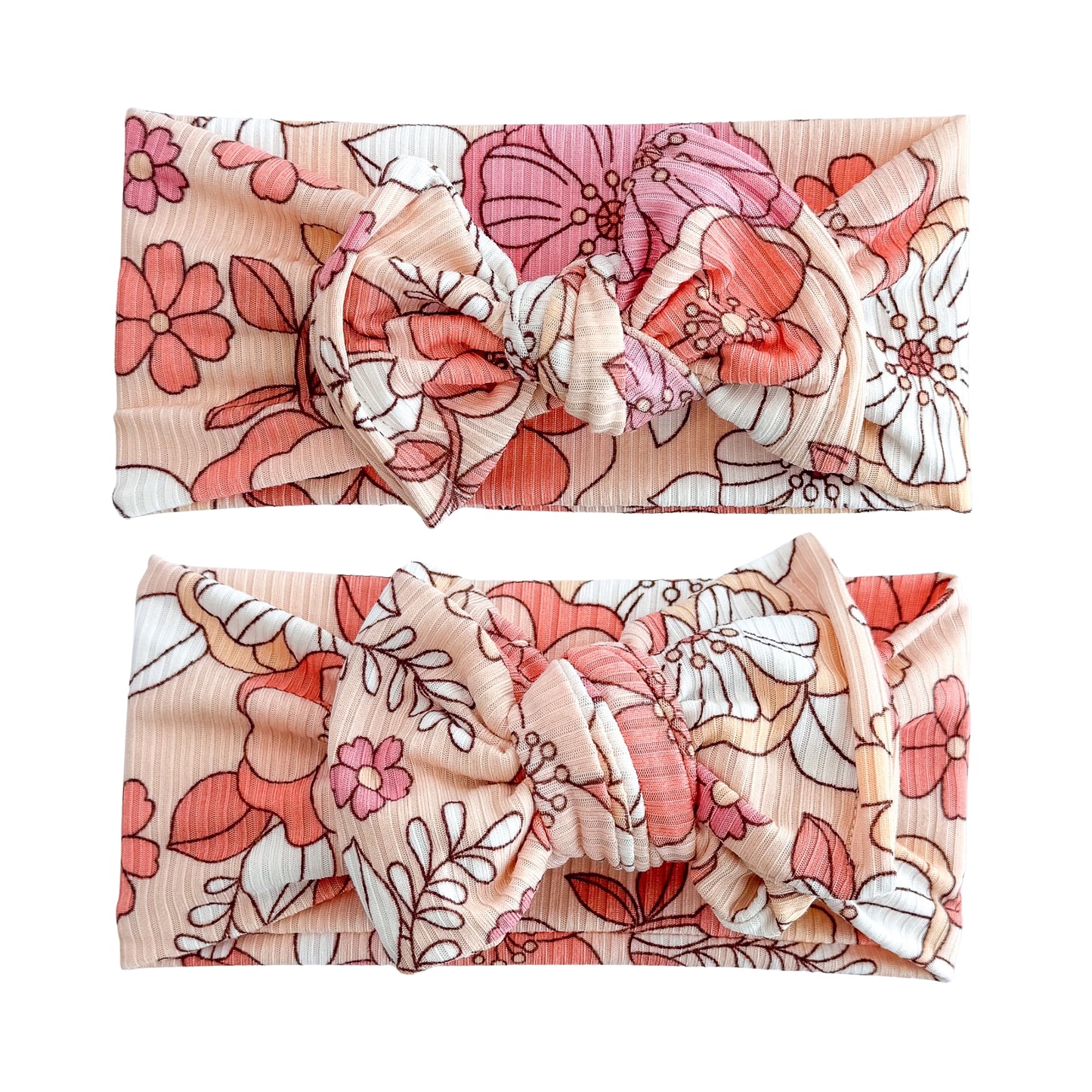 Coral Large Floral Ribbed Baby Headband