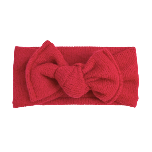 Cranberry Red Fuzzy Ribbed Top Knot