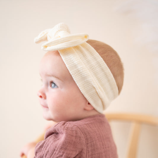 Cream Pointelle Chunky Sweater Baby Top Knot