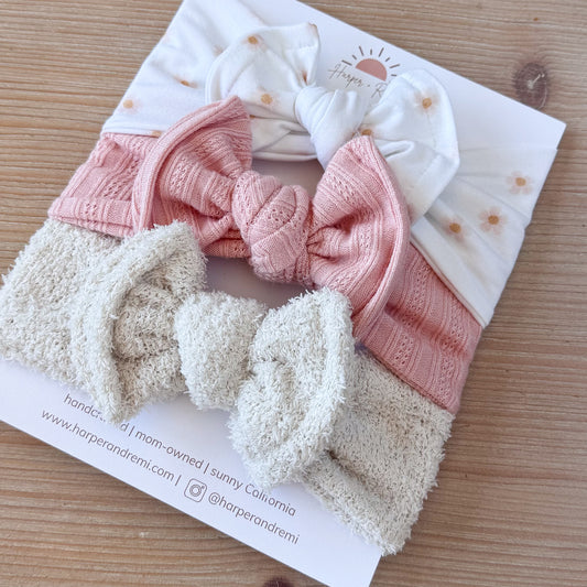 Dainty Pink Floral | Neutral Baby Bow Bundle