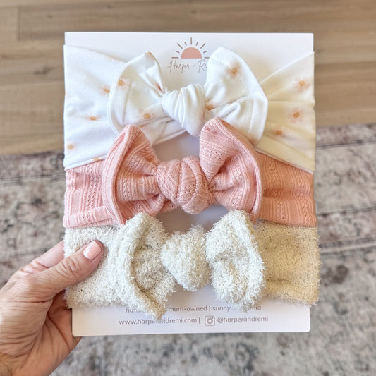 Dainty Pink Floral | Neutral Baby Bow Bundle