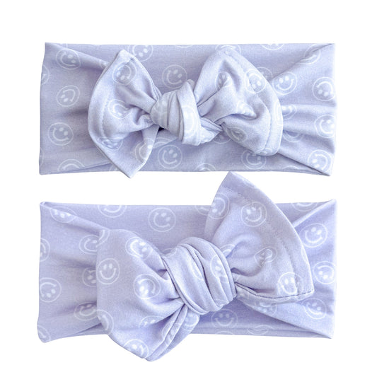Dusty Purple Smiley Face Print Cotton Jersey Baby Headband