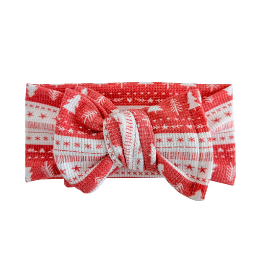 Holly Berry Fair Isle | Red Waffle Baby Headband