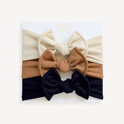 Classic Neutrals (Neutral + Black) | Waffle Baby Bow Bundle